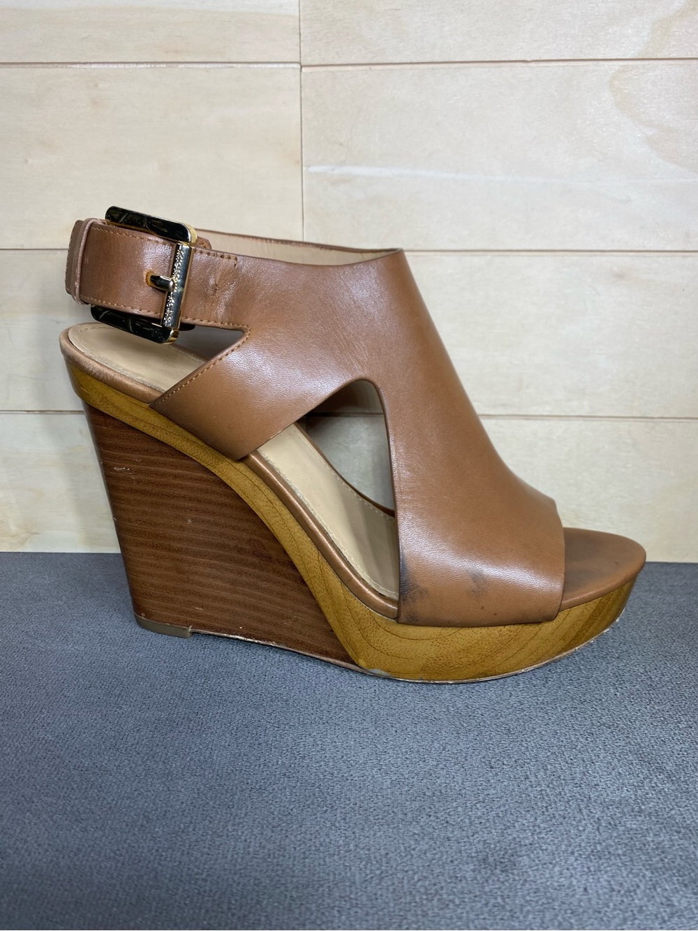 Michael Kors Josephine Wedge Sandals Women's Size 7 Shoes Brown Leather Platform